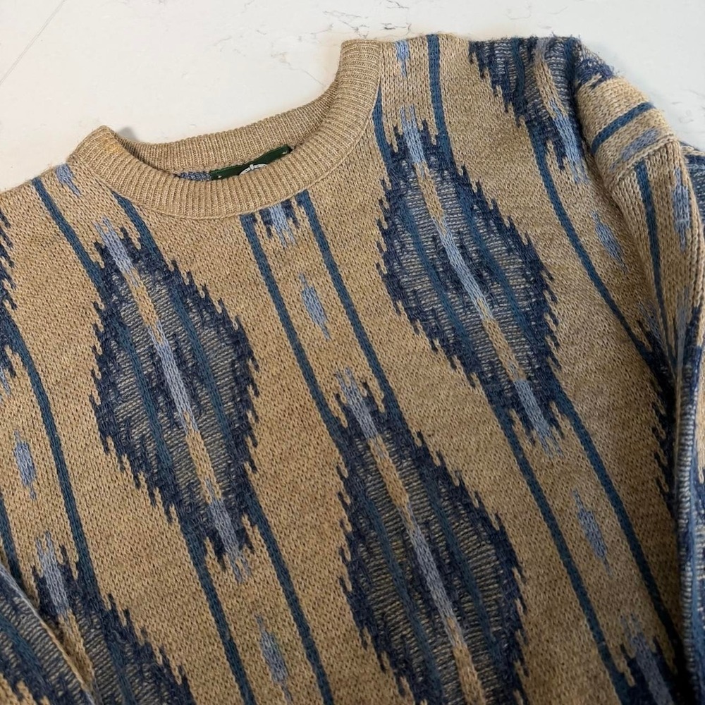 Vintage Jantzen Sweater Mens XL Tall USA Made 80s 90s Geometric Grandpa Knit